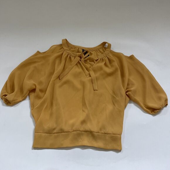 Bisou Bisou Women's Size Small Yellow Sheer Blouse BRIGHT Boho‎ - Picture 1 of 8